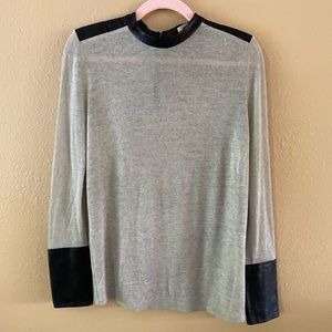 HELMUT LANG Wool Top Leather Trim Zip Back S Black